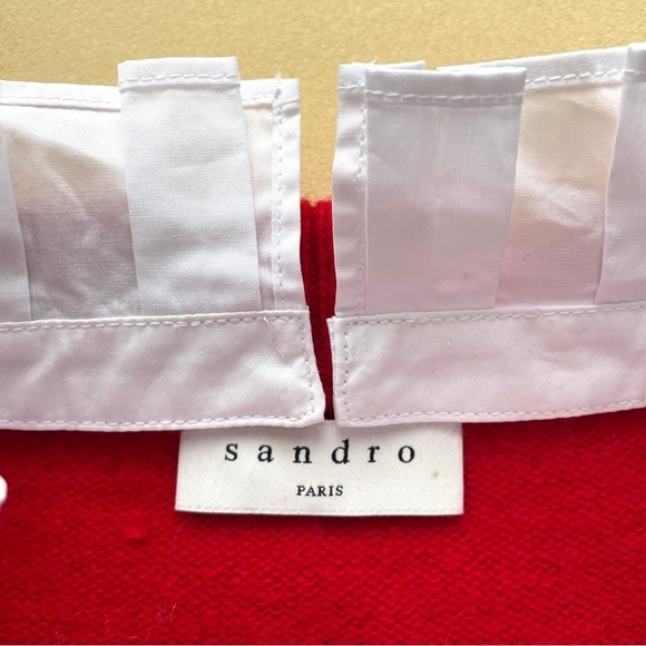 Sandro Red 100% Wool Lézard Sweater w/ Silk Bow - 3/M 🇫🇷 - Picture 8 of 14